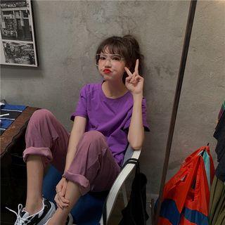 Short-sleeve Plain T-shirt / Wide-leg Pants