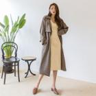 Belted Plaid Long Trench Coat Brown - One Size