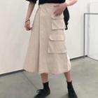 Pocket Detail Midi A-line Skirt