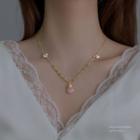 Freshwater Pearl Faux Crystal Pendant Alloy Necklace Necklace - Crystal - Pink - One Size