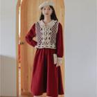 Set: Long-sleeve Dress + Perforated Vest