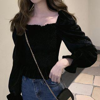 Ruched Front Square Collar Cropped Velvet Top