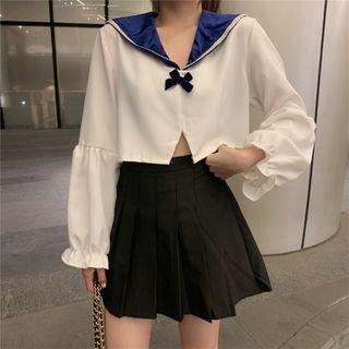 Sailor Collar Long-sleeve Cropped Top