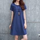 Short Sleeve Seam-detail Linen Dress