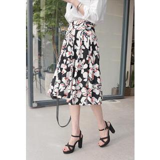 Floral-pattern Chiffon Midi Skirt