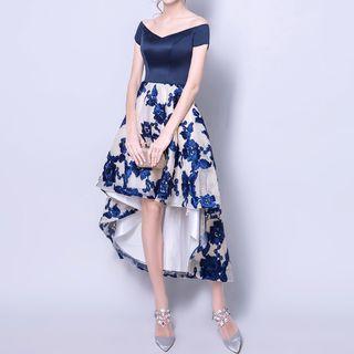 Off Shoulder Short-sleeve A-line Cocktail Dress