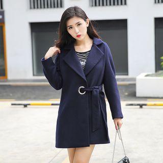 Tie-waist Wool Blend Coat