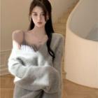 Plain Lace A-line Dress / V-neck Plain Oversize Sweater