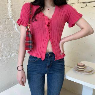 Short-sleeve Plain Knit Cardigan