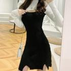 Two-tone Panel Cutout Mini Bodycon Dress Black & White - One Size