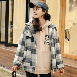 Plaid Button Coat Green - One Size