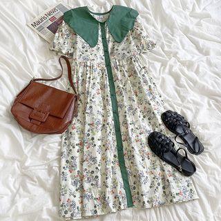 Puff-sleeve Floral Printed Peter Pan Collar Dress