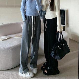 Drawstring Slit-hem Straight Leg Pants