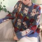 Strawberry Bear Print Sweater Strawberry - Blue - One Size