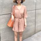 Plain Elbow Sleeve Chiffon Playsuit