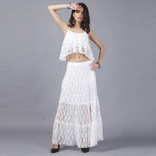 Set: Cropped Lace Camisole Top + Maxi Lace Skirt