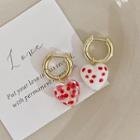 Dotted Heart Resin Asymmetrical Alloy Dangle Earring 1 Pair - Red & White - One Size