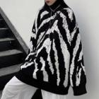 Mock-turtleneck Zebra Print Sweater As Shown In Figure - One Size