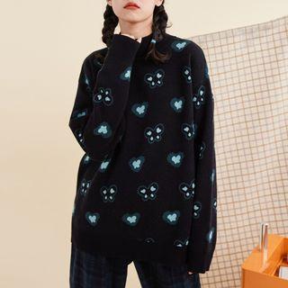 Mock-neck Butterfly Jacquard Sweater