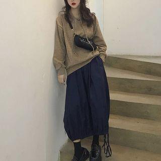Melange Hoodie / Drawstring Hem Midi Skirt