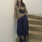 Melange Hoodie / Drawstring Hem Midi Skirt