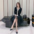 Set: Contrast-trim Cardigan + Tulle-hem Dress