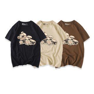 Short-sleeve Bear Printed Crewneck T-shirt