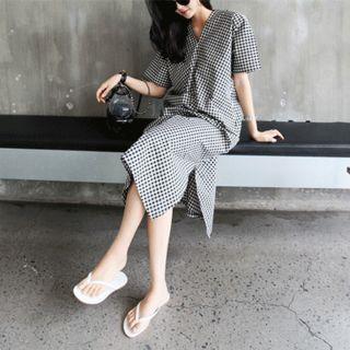 V-neck Seam-trim Long Dress