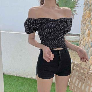 Short-sleeve Polka Dot Cropped Top