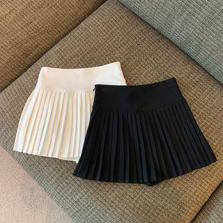 High-waist Plain A-line Accordion Pleat Mini Skirt
