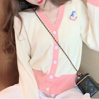 Unicorn Embroidered V-neck Cardigan Off-white - One Size