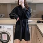 Long-sleeve Collar Drawstring-waist A-line Dress