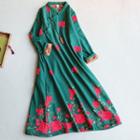 Traditional Chinese Fleece-lined Long-sleeve Maxi Dress