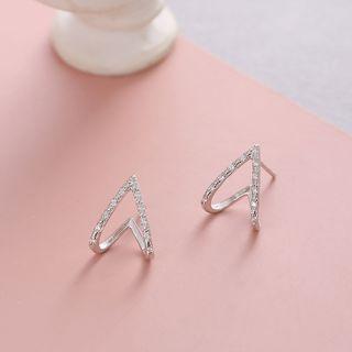 Rhinestone Heart Stud Earring 1 Pair - Silver - One Size