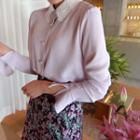 Lace-collar Fuax-pearl Buttoned Blouse
