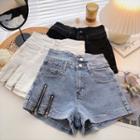 High Waist Zip-accent Denim Shorts