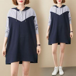 Striped Panel Mini Hoodie Dress