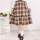 Wide Wood Ear Trim Panel Plaid Semi Skirt As Shown In Figure - One Size
