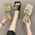 Square-toe Patent Lettering Slide Sandals
