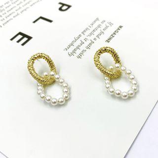 Faux Pearl Geometry Drop Earring / Clip-on Earring