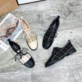 Block Heel Plaid Oxfords