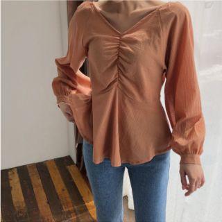 Balloon-sleeve Shirred Peplum Top