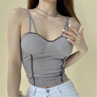 Strappy Contrast-trim Crop Camisole Top