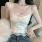 Button-up Lace Cropped Camisole Top