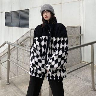 Diamond Pattern Fleece Zip Jacket