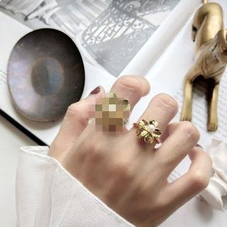 Sterling Silver Faux Pearl Flower Ring 1 Pc - J878 - Open Ring - Gold - One Size