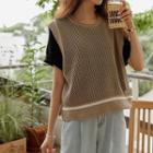 Sleeveless Piped Open-knit Top