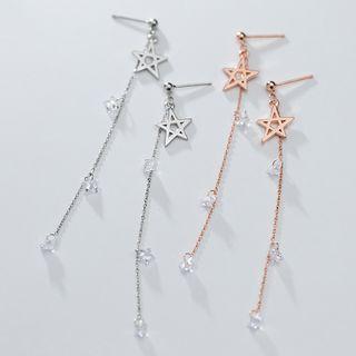 925 Sterling Silver Star Faux Crystal Dangle Earring