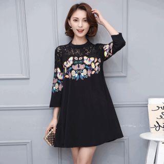 Lace Panel Butterfly A-line Dress