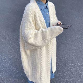 Long-sleeve Denim Midi Shirtdress / Open Front Midi Cable-knit Cardigan